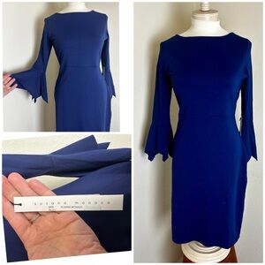 NWT! Susana Monaco Inkwell Blue Purple Flared Sleeve Riley Midi Dress L $181